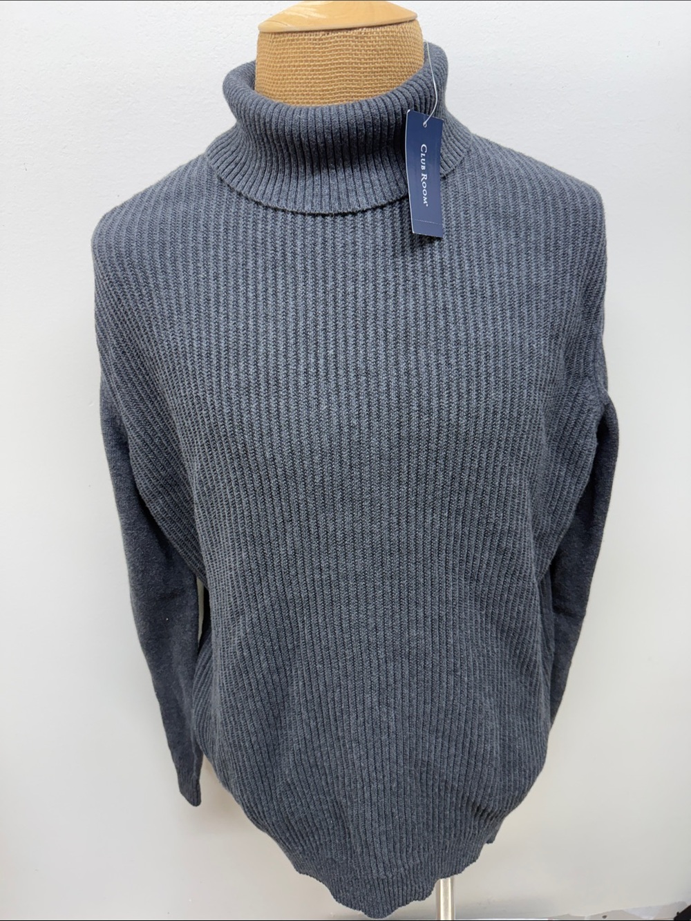 Club Room Men's Dark Gray Ribbed Turtleneck Sweater